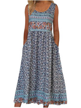 Load image into Gallery viewer, sleeveless Bohemian floral casual beach sundress with pockets flowing and loose