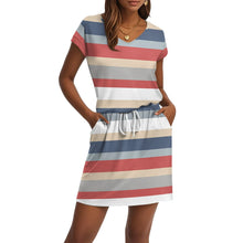 Load image into Gallery viewer, V Neck T Shirt Casual Mini Dresses Tie Waist Sundress with Pockets Women's Short Sleeve Dresses