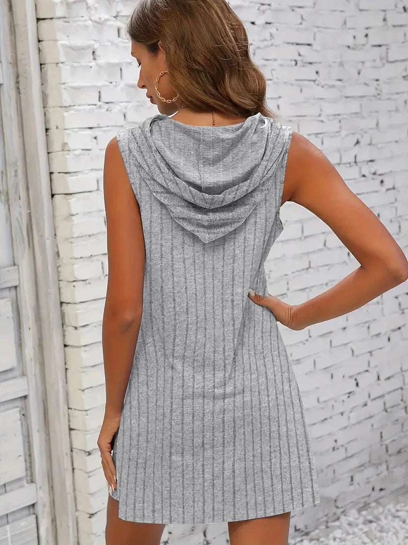 Hooded Sleeveless Dress Short Drawstring Casual Summer Sweater Dress –  Holly's HodgePodge