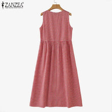 Load image into Gallery viewer, ZANZEA Summer Plaid Checked Sundress Bohemian Elegant O Neck Sleeveless Casual Dress