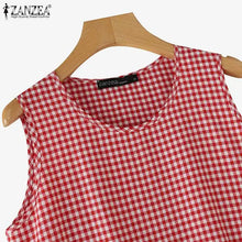 Load image into Gallery viewer, ZANZEA Summer Plaid Checked Sundress Bohemian Elegant O Neck Sleeveless Casual Dress