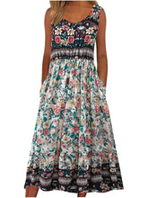 Load image into Gallery viewer, sleeveless Bohemian floral casual beach sundress with pockets flowing and loose