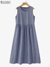 Load image into Gallery viewer, ZANZEA Summer Plaid Checked Sundress Bohemian Elegant O Neck Sleeveless Casual Dress