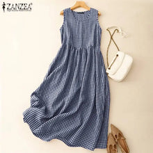 Load image into Gallery viewer, ZANZEA Summer Plaid Checked Sundress Bohemian Elegant O Neck Sleeveless Casual Dress