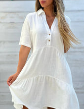 Load image into Gallery viewer, Solid Dress V Neck Short Sleeve Button Ruffles Lapel Cotton Casual Loose Beach Short Dresses