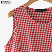 Load image into Gallery viewer, ZANZEA Summer Plaid Checked Sundress Bohemian Elegant O Neck Sleeveless Casual Dress