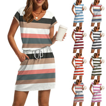 Load image into Gallery viewer, V Neck T Shirt Casual Mini Dresses Tie Waist Sundress with Pockets Women's Short Sleeve Dresses