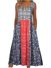 Load image into Gallery viewer, sleeveless Bohemian floral casual beach sundress with pockets flowing and loose