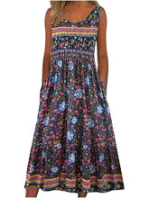 Load image into Gallery viewer, sleeveless Bohemian floral casual beach sundress with pockets flowing and loose