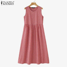 Load image into Gallery viewer, ZANZEA Summer Plaid Checked Sundress Bohemian Elegant O Neck Sleeveless Casual Dress