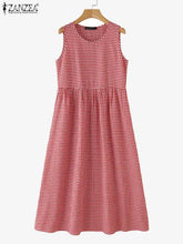 Load image into Gallery viewer, ZANZEA Summer Plaid Checked Sundress Bohemian Elegant O Neck Sleeveless Casual Dress