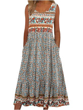 Load image into Gallery viewer, sleeveless Bohemian floral casual beach sundress with pockets flowing and loose
