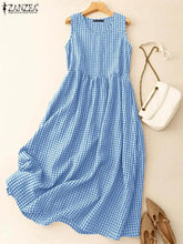 Load image into Gallery viewer, ZANZEA Summer Plaid Checked Sundress Bohemian Elegant O Neck Sleeveless Casual Dress