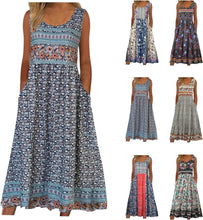 Load image into Gallery viewer, sleeveless Bohemian floral casual beach sundress with pockets flowing and loose