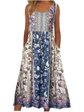 Load image into Gallery viewer, sleeveless Bohemian floral casual beach sundress with pockets flowing and loose