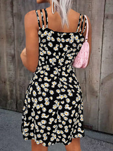 Vintage Floral Little Daisy Print Boho Beach Dress Sleeveless Sling A Line Loose Dress