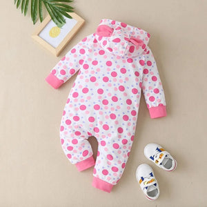 Winter Baby Girl Clothes Cotton Dot Print Cute Colorful Long Sleeve Single Breasted Hooded Baby Romp Jumpsuit 0-18M
