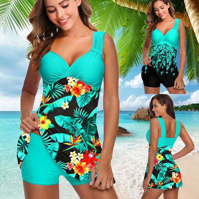 Curvy Cutie Two Piece Swimsuits Flower Print Tankini style swim-dress