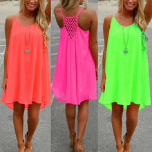 Load image into Gallery viewer, Neon Summer Casual Sleeveless Strap Backless Beach Dress for Evening Party
