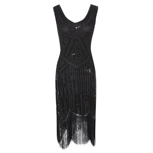 Women Party Dress 1920 s Great Gatsby Flapper Sequin Bead Fringe Dress Evening V Neck Embellished Fringed Sleeveless