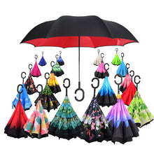 Load image into Gallery viewer, Folding Long Shank Double Layer Inverted Umbrella Windproof Reverse C-Hook umbrellas
