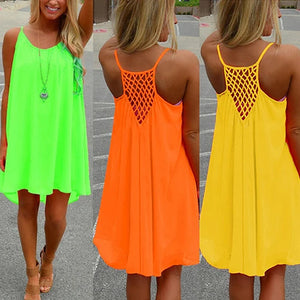 Neon Summer Casual Sleeveless Strap Backless Beach Dress for Evening Party