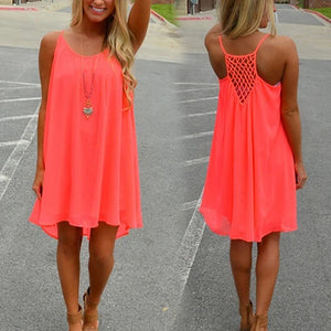 Neon Summer Casual Sleeveless Strap Backless Beach Dress for Evening Party