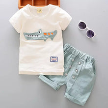 Load image into Gallery viewer, Summer Cartoon Crocodile Short Sleeve O-Neck T-Shirt Tops with Shorts 6 month to 5T
