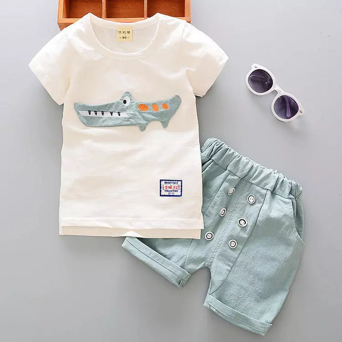 Summer Cartoon Crocodile Short Sleeve O-Neck T-Shirt Tops with Shorts 6 month to 5T