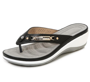 Metal Decor Slide Wedge Beach Sandals/Flip Flops