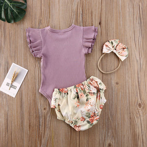 Pudcoco US Stock 0-18M 3PCS Fashion Girl Clothing Newborn Kids Baby Girls Clothes Lace Puff Sleeve Bodysuit Summer Outfit