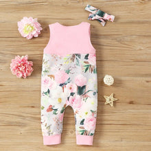 Load image into Gallery viewer, Flower Print Patchwork Sleeveless Baby Rompers+headband 2 Pcs Baby Jumpsuits 0-18M