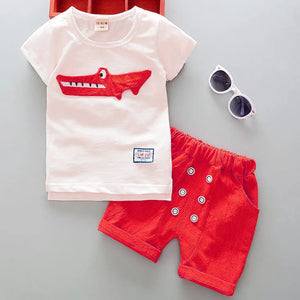 Summer Cartoon Crocodile Short Sleeve O-Neck T-Shirt Tops with Shorts 6 month to 5T