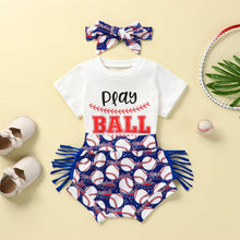 Load image into Gallery viewer, 0-24M Infant Baby Girl 2Pcs Summer Outfit Sets Short Sleeve Letter Print Tops Baseball Print Tassel Shorts