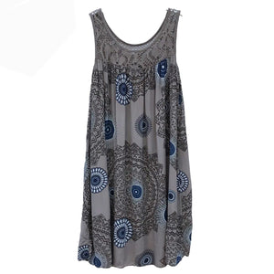 sleeveless camisole dress lace print swing loose long skirt plus size