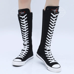 Canvas Casual High Top Shoes Long Boot Lace-Up Zipper Comfortable Flat Boot Sneakers