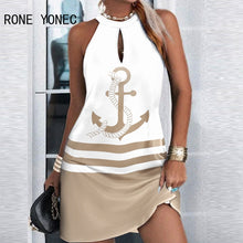 Load image into Gallery viewer, Women Chic Hollow Out Halter Sleeveless Sailing Series Pattern A-line Dress