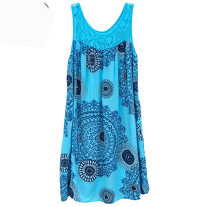 sleeveless camisole dress lace print swing loose long skirt plus size