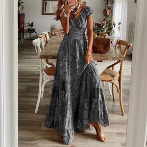 Loose Floral Vintage Ruffle Party Elegant Maxi up to 5XL