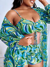 Load image into Gallery viewer, 3 Piece Plus Size Printed Bikini Swimsuit &amp; Drawstring Cover-Up Front