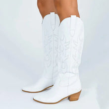 Load image into Gallery viewer, BONJOMARISA White Western Boots Embroidered Knee-High Boots