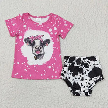 Load image into Gallery viewer, Western Short Sleeves Cow Print T Shirt and Bummie Shorts 3-24 months