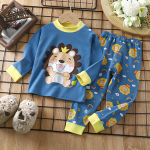 Kids Cotton Pajama Sets Cartoon Print O-Neck Cute T-Shirt Tops with Pants  6 month to 5T