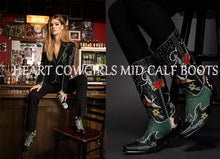 Load image into Gallery viewer, BONJOMARISA Western Cowboy Boots Mid-Calf Retro Embroidered Slip-On Chunky Casual Boots