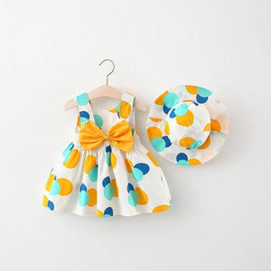2pcs Summer Newborn Print Cotton Sleeveless Flowers Beach Dresses + Sunhat