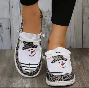 snowman and Cow Print Canvas Shoes Flat Shoes Lightweight and Comfortable Shoes Hey Dudes style
