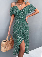 Load image into Gallery viewer, WAYOFLOVE Off Shoulder Ruffles Casual Beach Print Dress