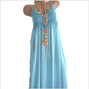 Sleeveless Lace Flowers Solid Color Comfortable Long Maxi Dress
