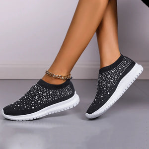 Rimocy Crystal Breathable Mesh Sneaker Shoes for Women Comfortable Soft Bottom Flats Non Slip Casual Shoes