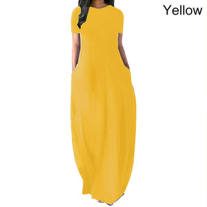 S-5XL 11Colors Oversize O-Neck Maxi  Dress WIth Pockets